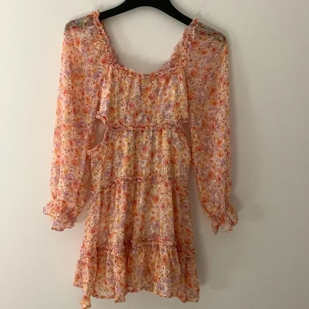 Jessica Simpson Floral Mini Dress Dolman Sleeve Cut Out Sides‎ Size Small NWT